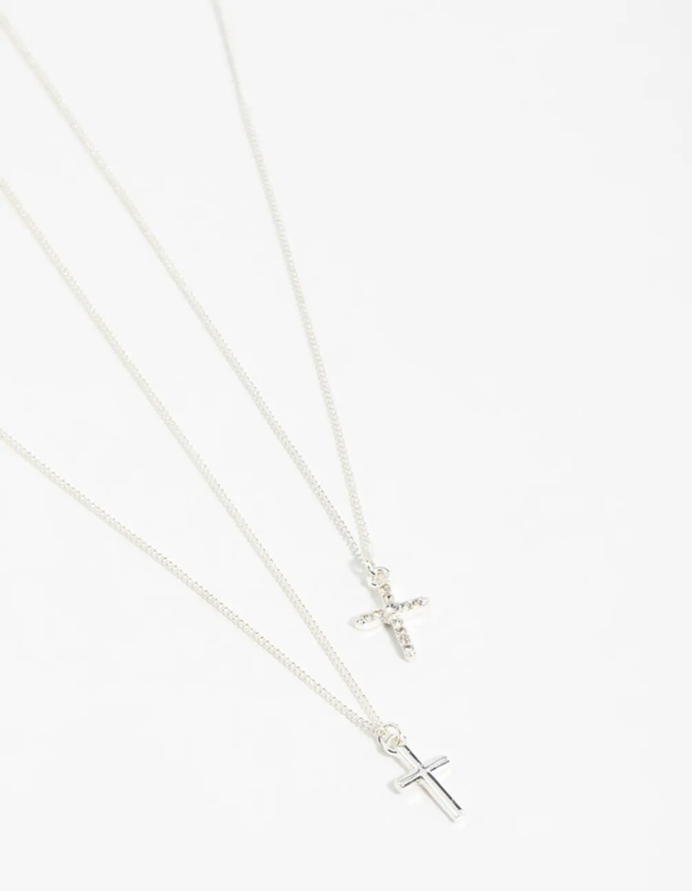 Silver Plain & Diamante Cross Pendant Necklaces 2-Pack
