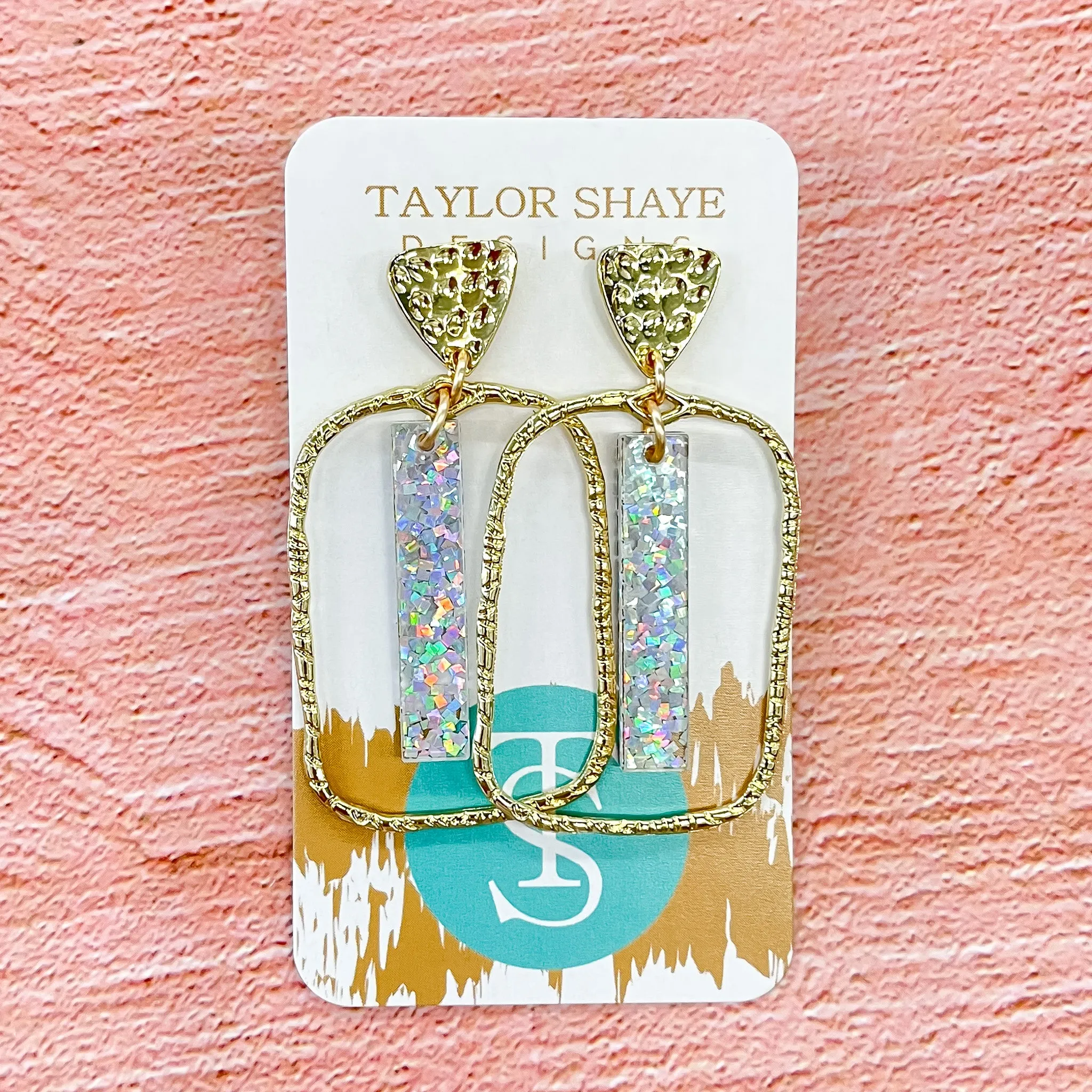 Silver Sequin Stick Rectangle Hoops Earrings by Taylor Shaye