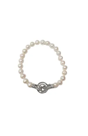 Small Pearl Bracelet wit CZ Circle Enclosure