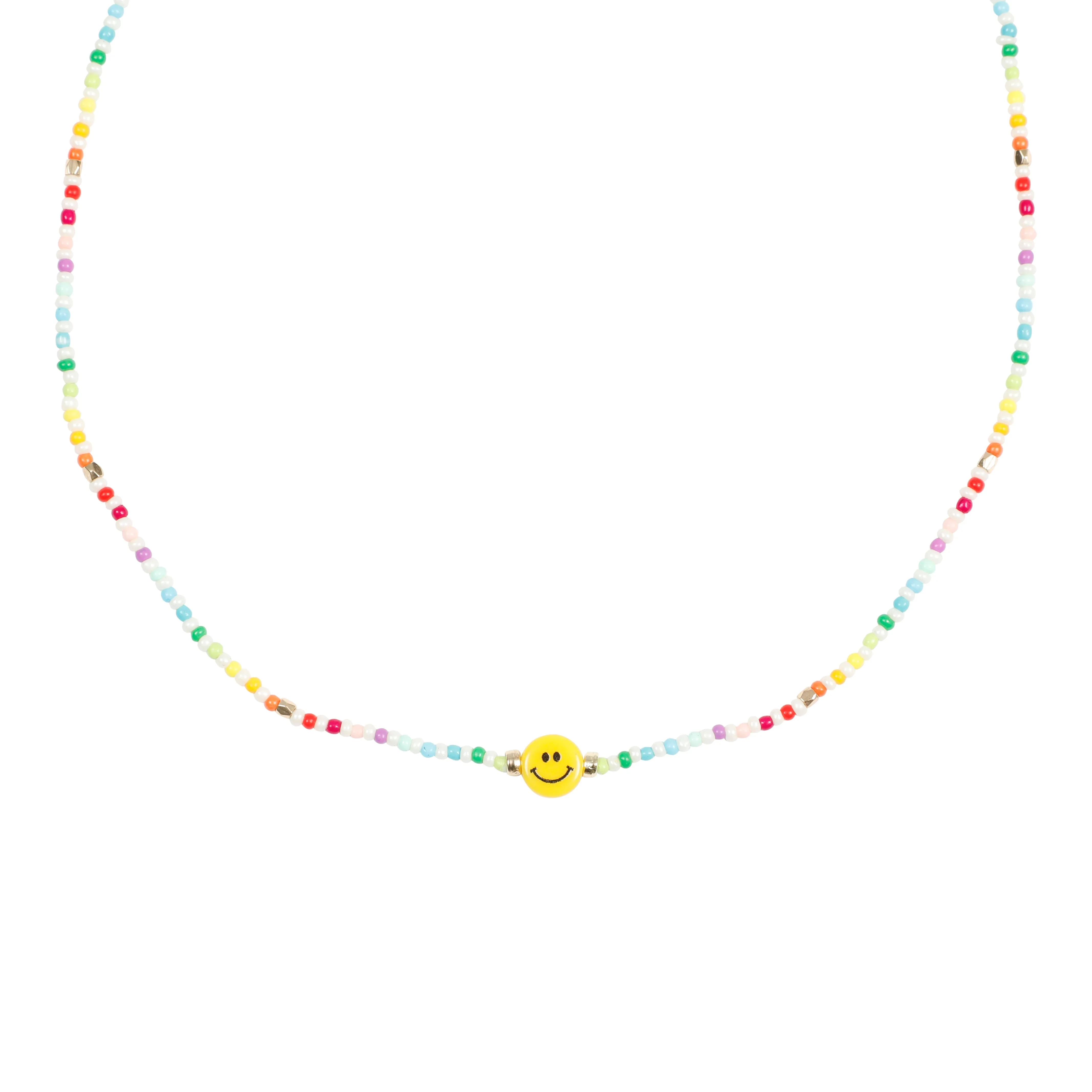 Smiley Face Rainbow Beaded Necklace