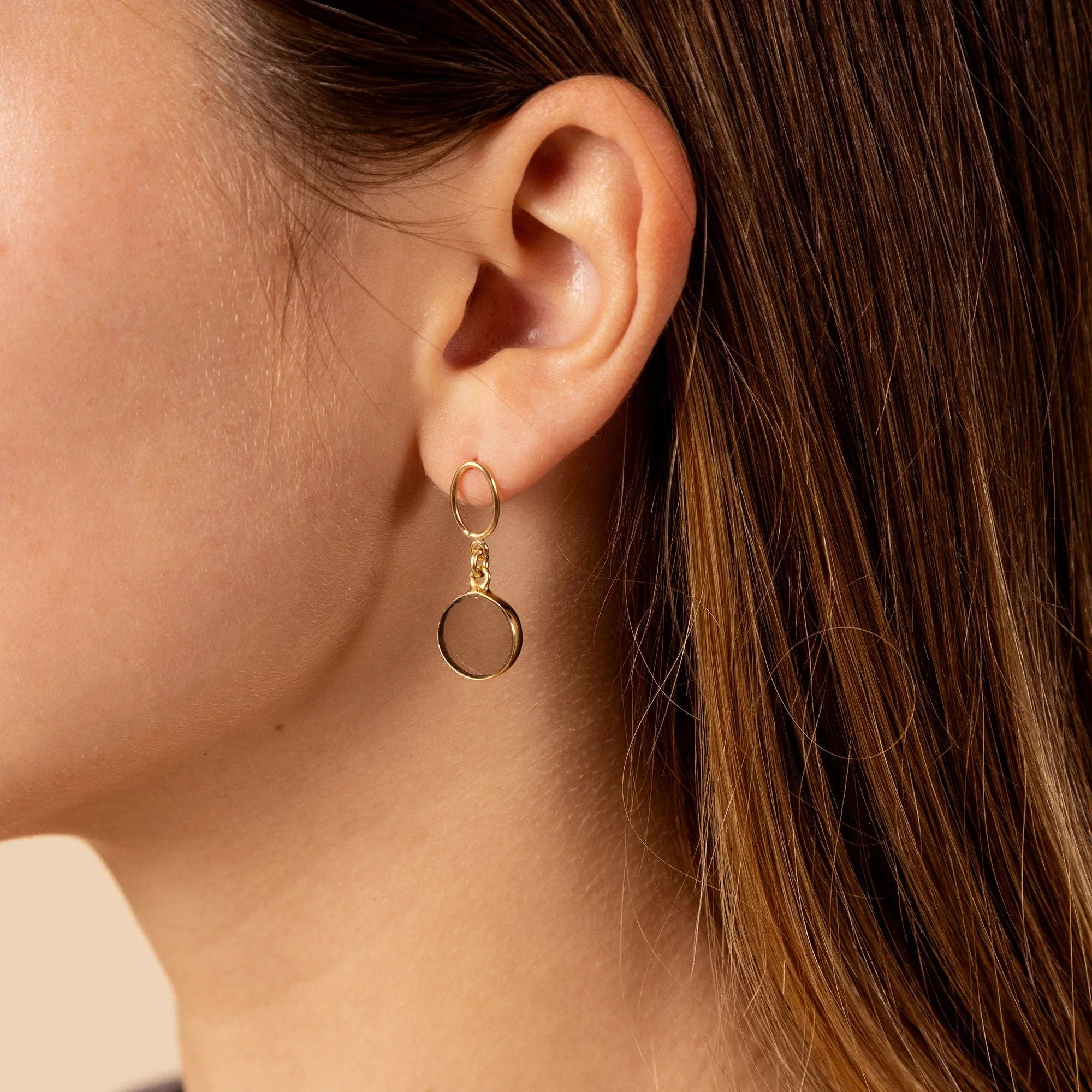 Smokey Quartz Circle Drop Gold Earrings