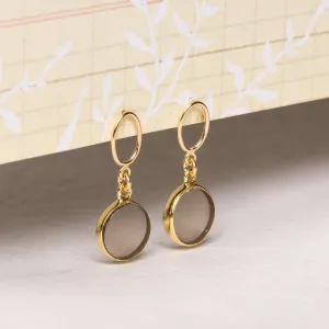 Smokey Quartz Circle Drop Gold Earrings