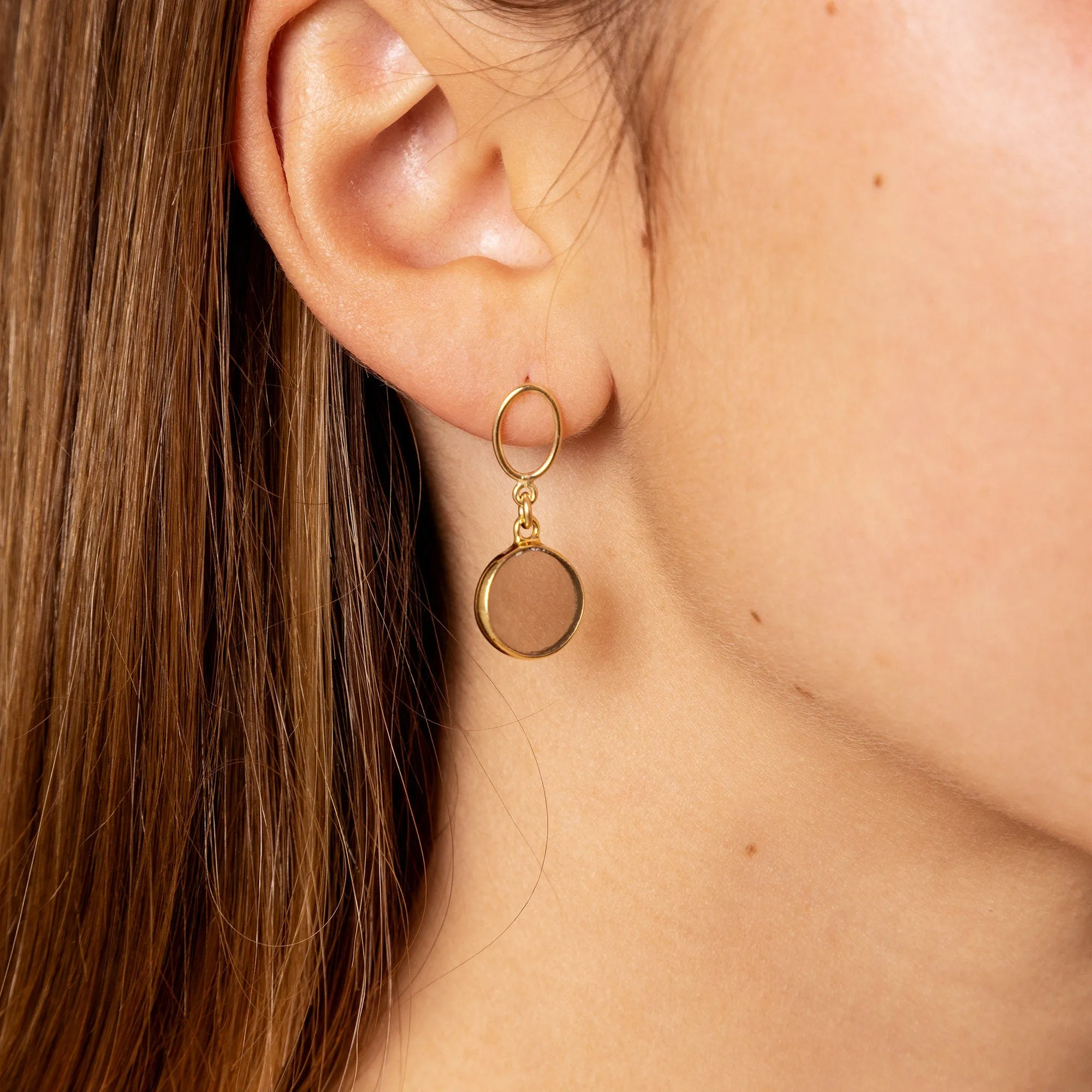 Smokey Quartz Circle Drop Gold Earrings