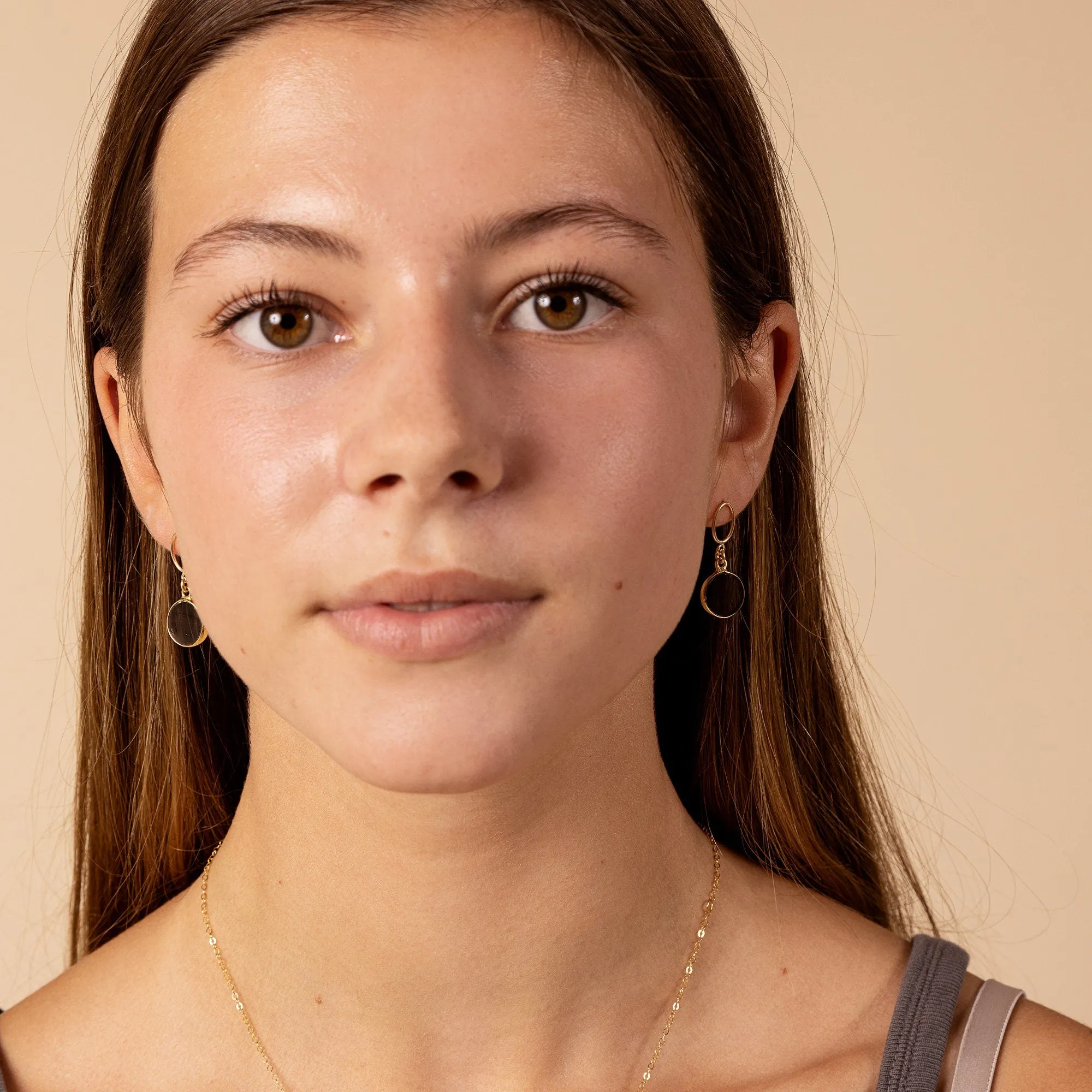 Smokey Quartz Circle Drop Gold Earrings