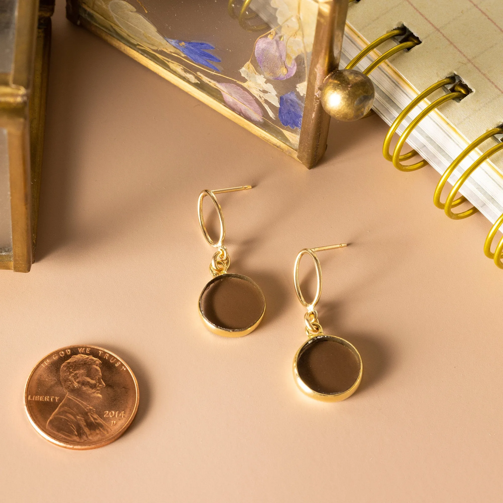 Smokey Quartz Circle Drop Gold Earrings