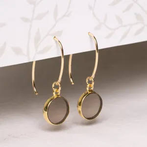 Smokey Quartz Disc Gemstone Drop Gold earrings