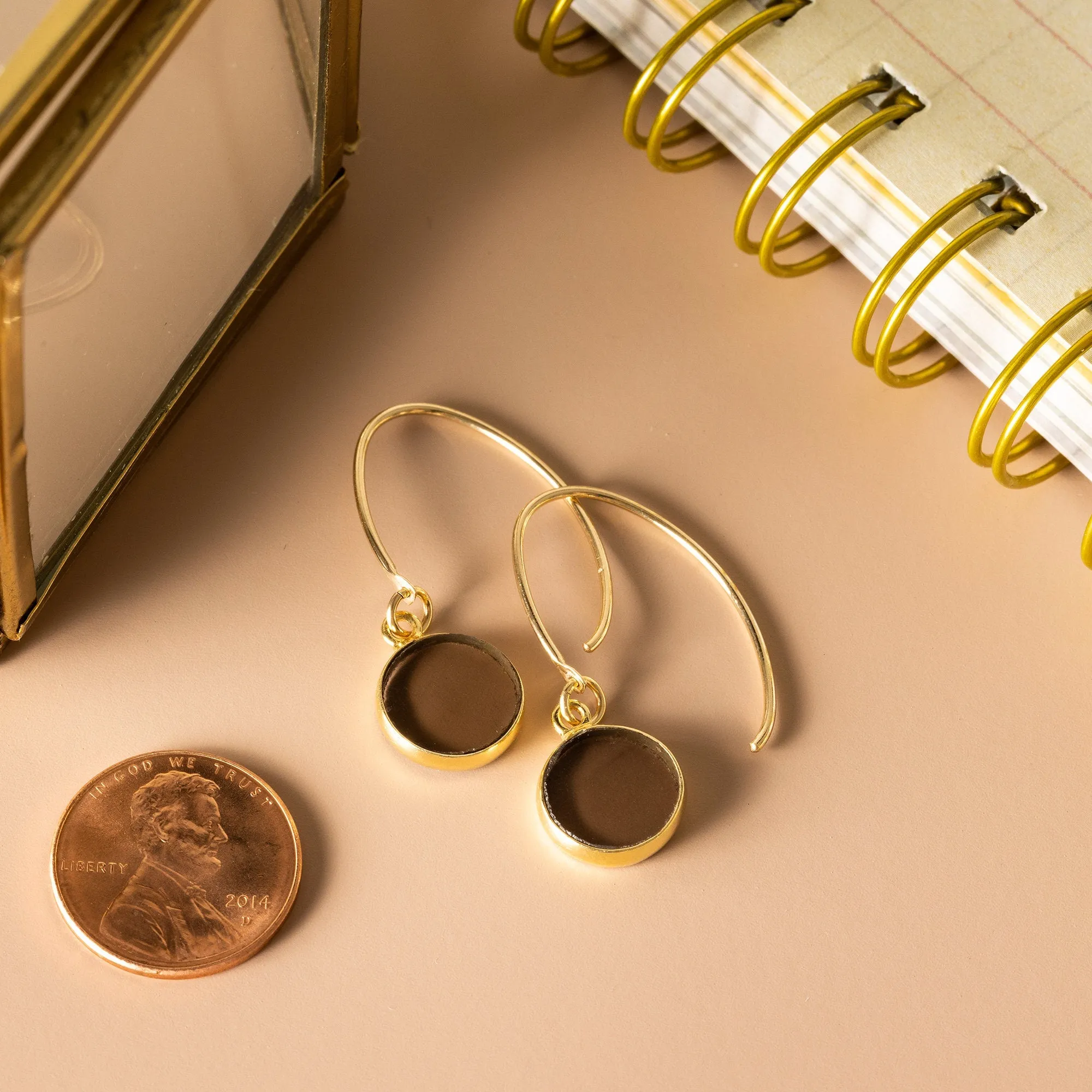 Smokey Quartz Disc Gemstone Drop Gold earrings