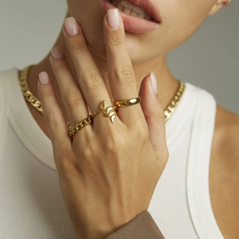 Snake Shape Ring Stainless Steel Jewelry Gold Color Bague Serpent Rings for Women Cute gift and Party Jewelry