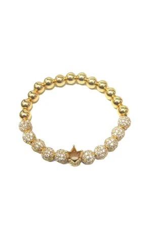 Solid & Pave Gold Ball Bracelet with Crown
