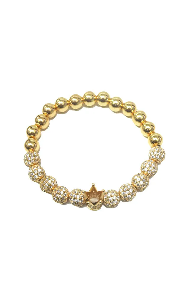 Solid & Pave Gold Ball Bracelet with Crown