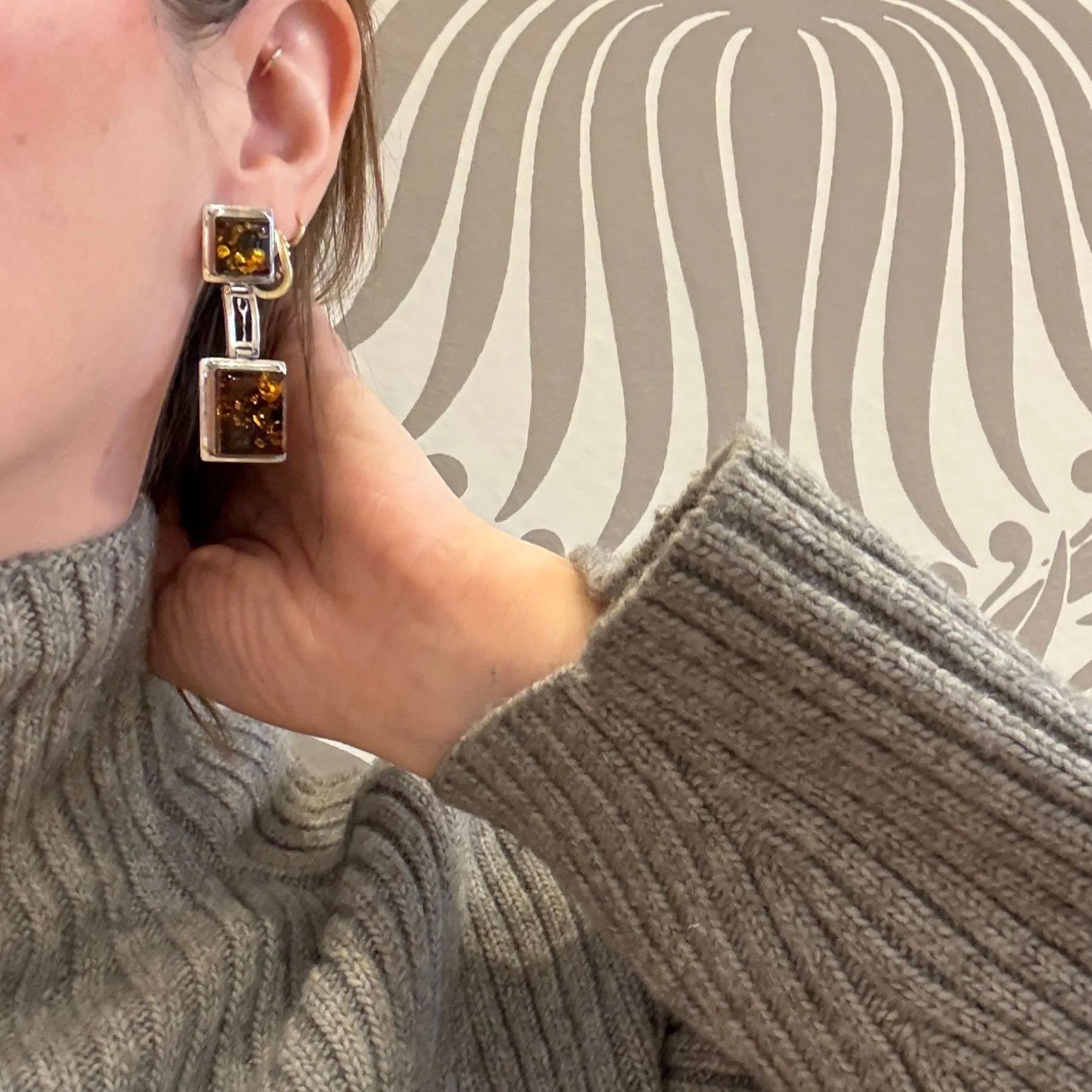 Sophisticated Amber & Sterling Silver Earrings
