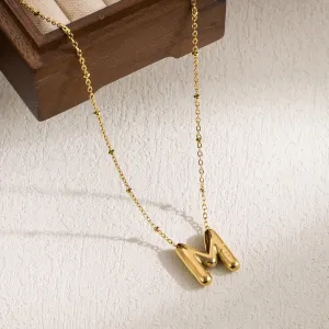 Stainless Steel 18 K Gold IP M initial Pendant Necklace 18 inch with 2inch extender