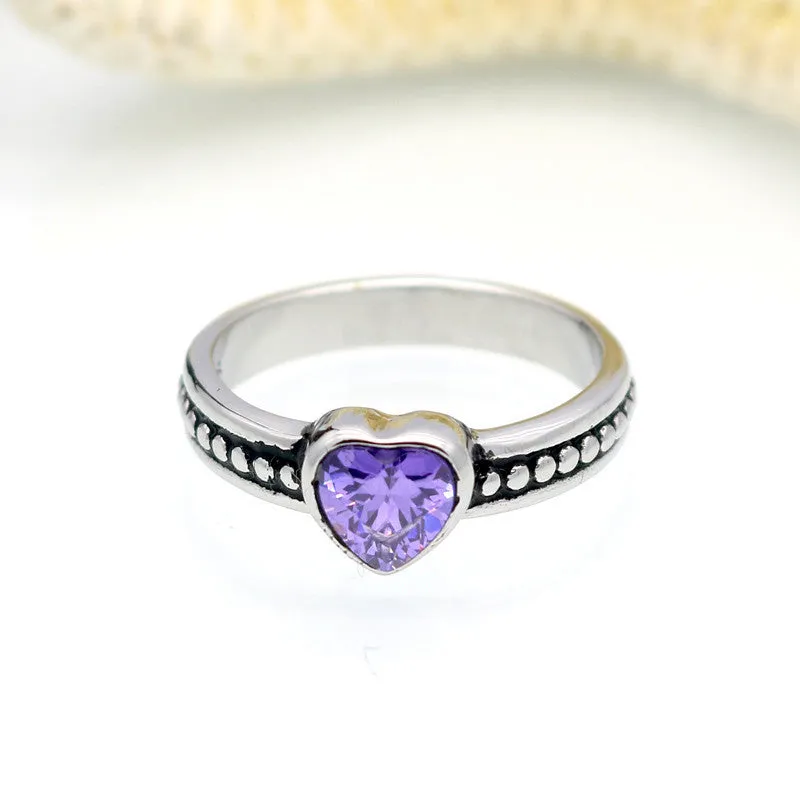 Stainless Steel Ring Heart Love Zircon Simulated Diamond Fashion Accessories Women Ring aneiss Engagement Jewelry