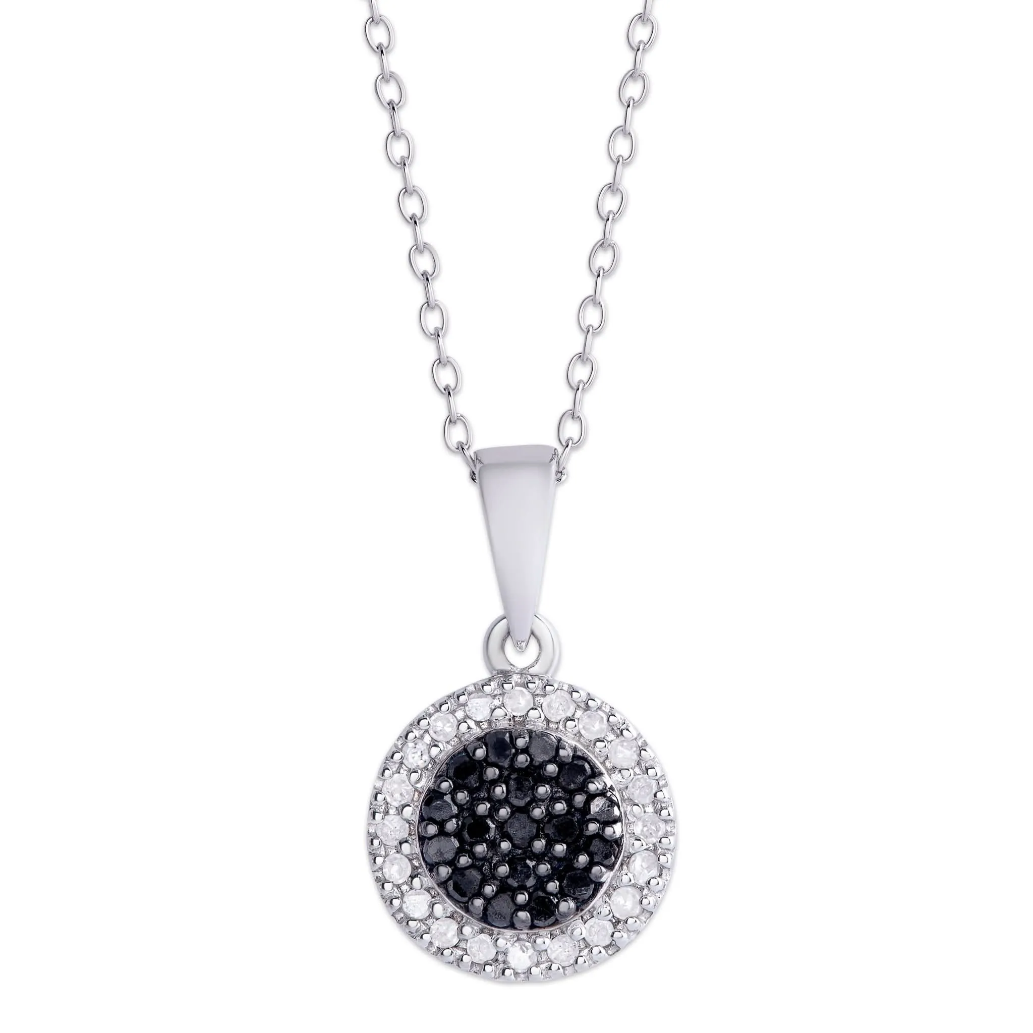 Sterling Silver .23 Ct Black and White Diamond Round Pendant