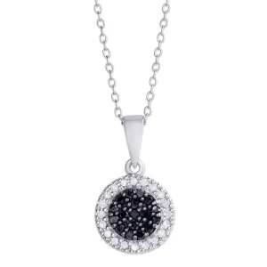 Sterling Silver .23 Ct Black and White Diamond Round Pendant