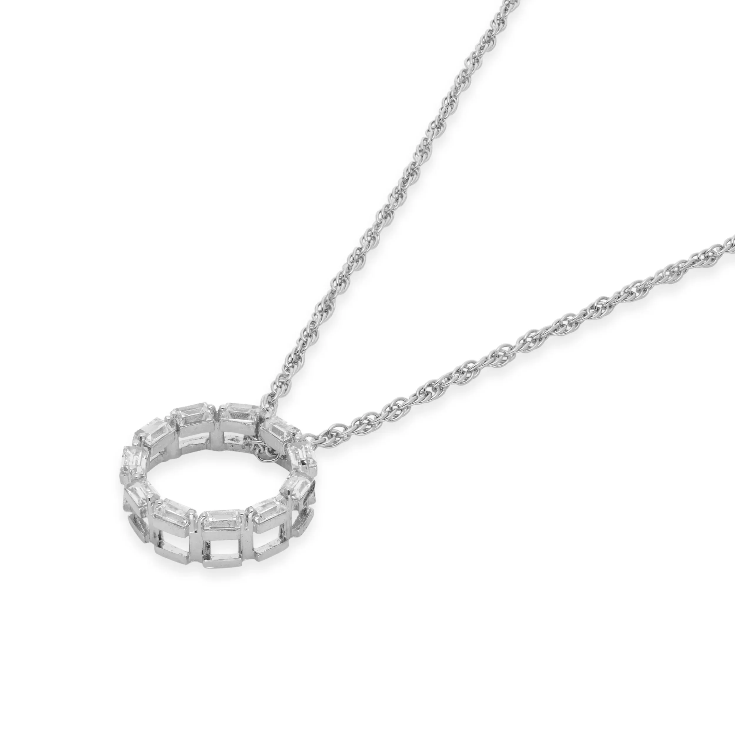 Sterling Silver Baguette Eternity Pendant Necklace – A Timeless Symbol of Elegance | SKU : 0003212271, 0003579206, 0021424083, 0021424090