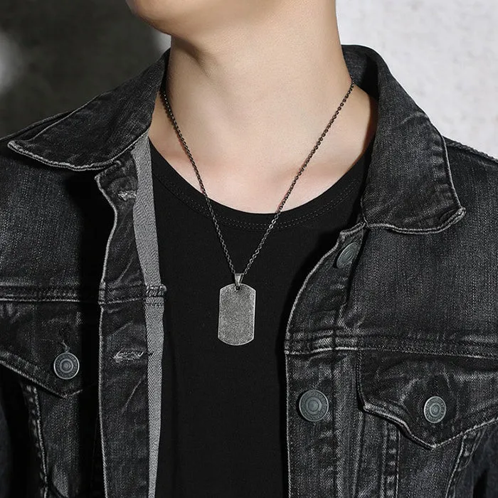 Sterling Silver Dog Tag Pendant Men's Military Army Necklace 22-24