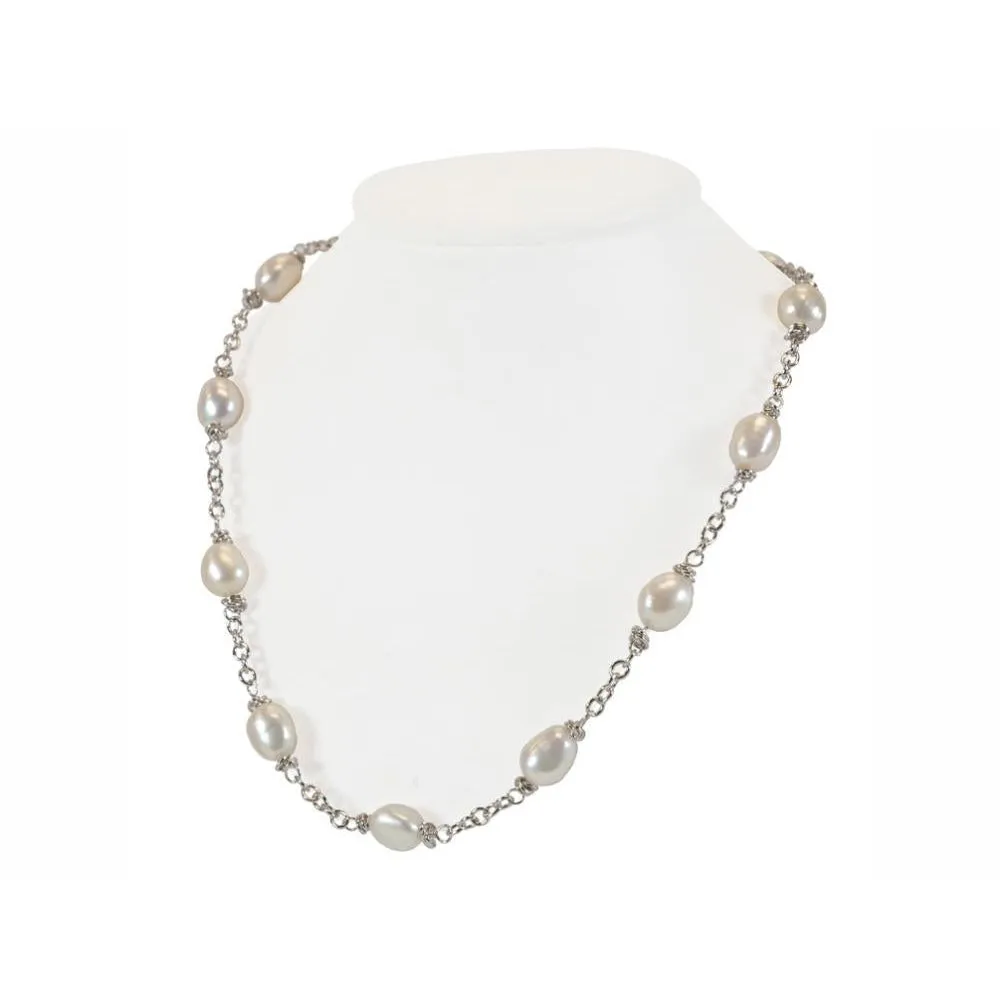 Sterling Silver Freshwater Pearl Station Necklace
