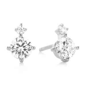 Sterling Silver with Round White Cubic Zirconia Stud Earrings