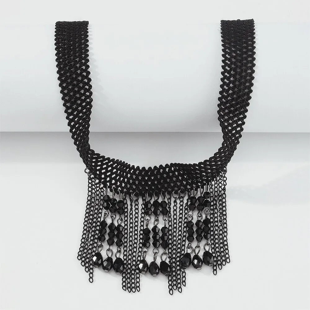 Stylish Women's Hanging Rhinestone Necklace / Unique Design Black Choker Necklace