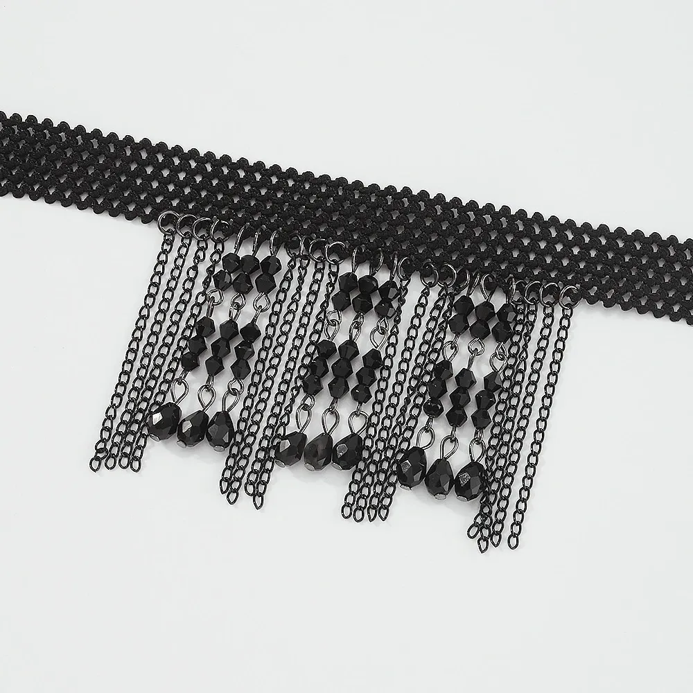 Stylish Women's Hanging Rhinestone Necklace / Unique Design Black Choker Necklace