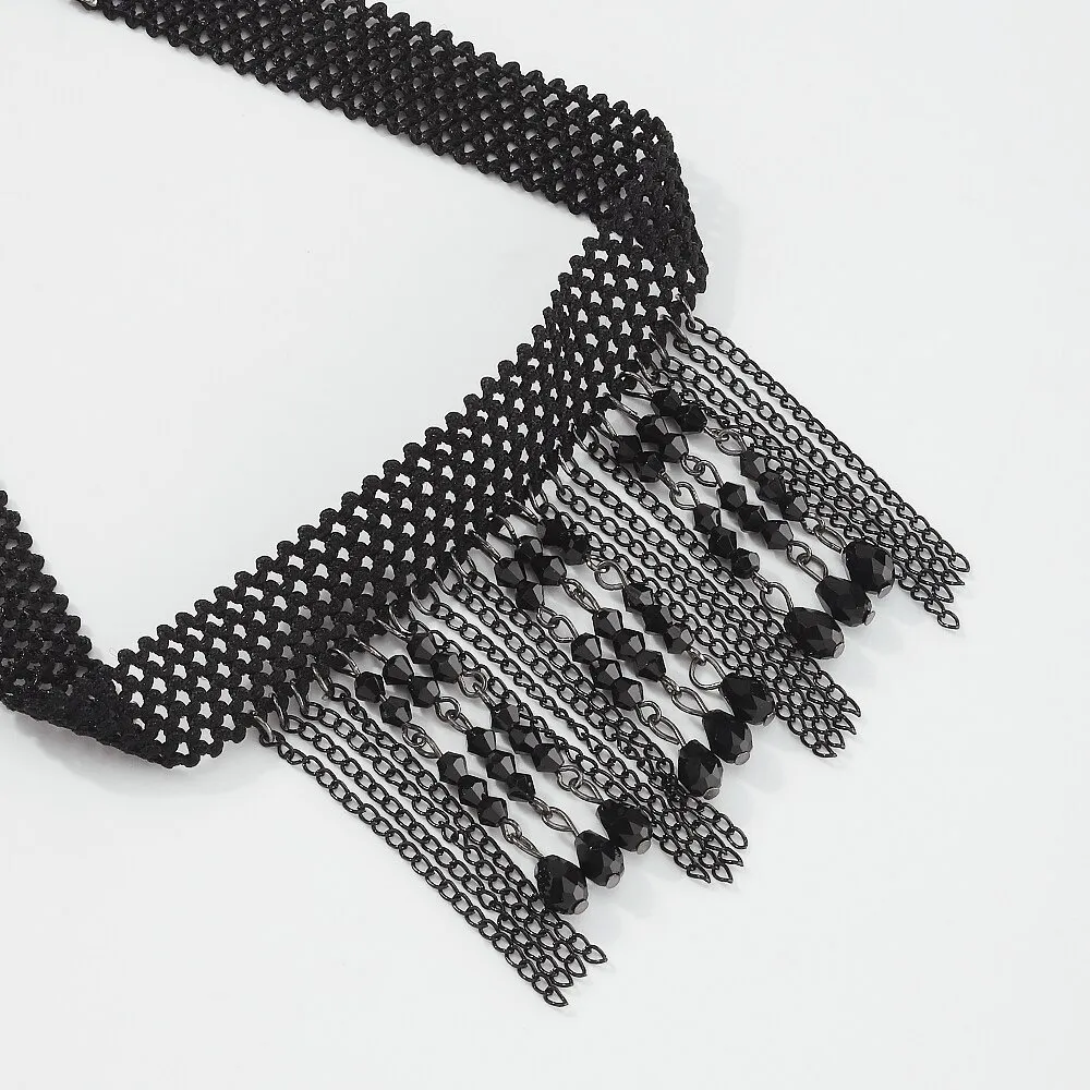 Stylish Women's Hanging Rhinestone Necklace / Unique Design Black Choker Necklace
