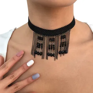 Stylish Women's Hanging Rhinestone Necklace / Unique Design Black Choker Necklace