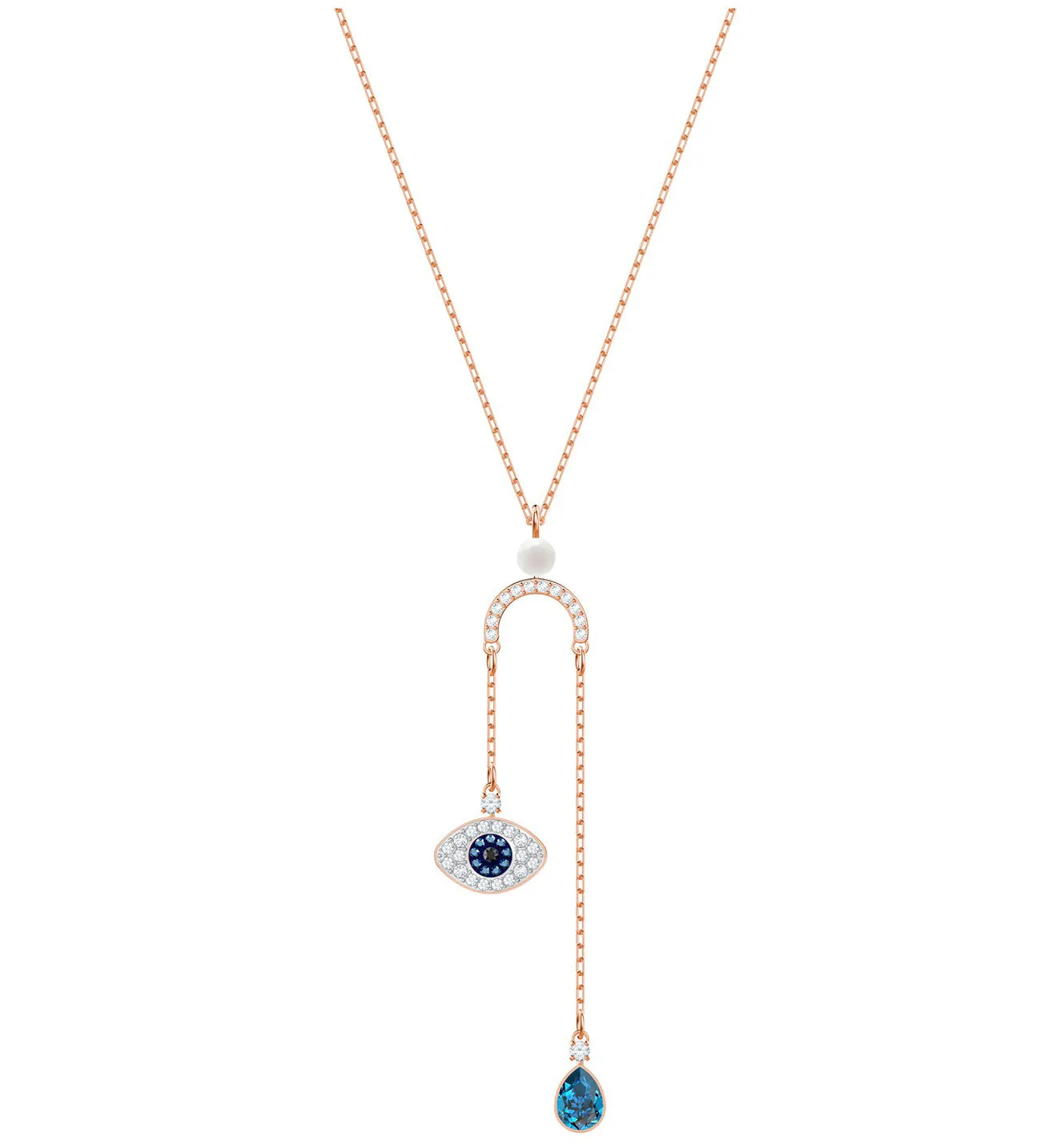 Swarovski Duo Pendant EVIL EYE Y Necklace, Rose Gold -5425861