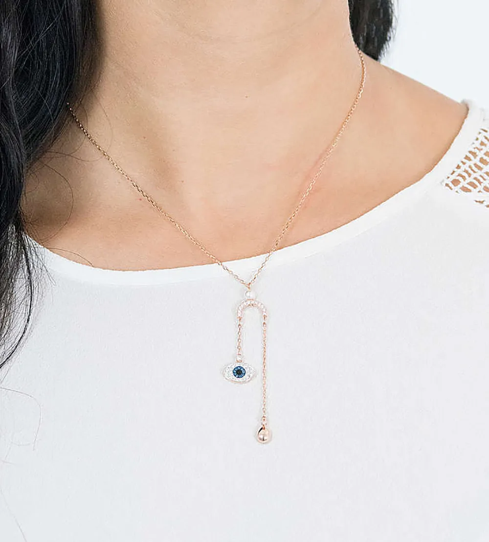 Swarovski Duo Pendant EVIL EYE Y Necklace, Rose Gold -5425861