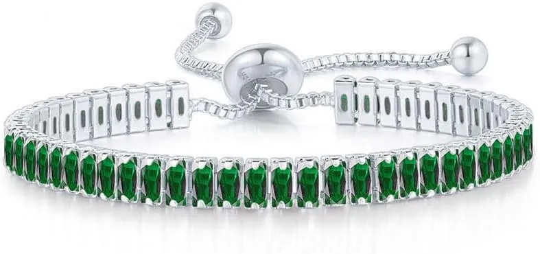 Tennis BraceletsBirthstone Slider Adjustable Bracelets Brass with 5A Cubic Zirconia Bridal Bridesmaids Wedding Birthday Mother's Day Jewelry Gifts for Women