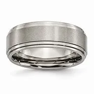 Titanium Double Step Ridged Edge 8mm Satin and Polished Wedding Band Ring