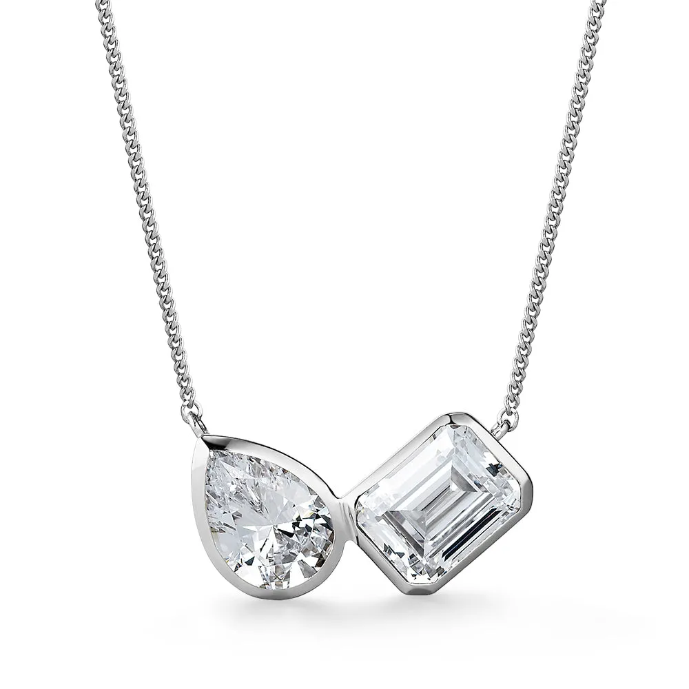 Toi et Moi Bezel Pear and Emerald Cut Pendant