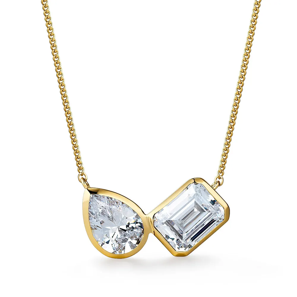 Toi et Moi Bezel Pear and Emerald Cut Pendant
