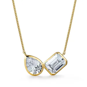Toi et Moi Bezel Pear and Emerald Cut Pendant