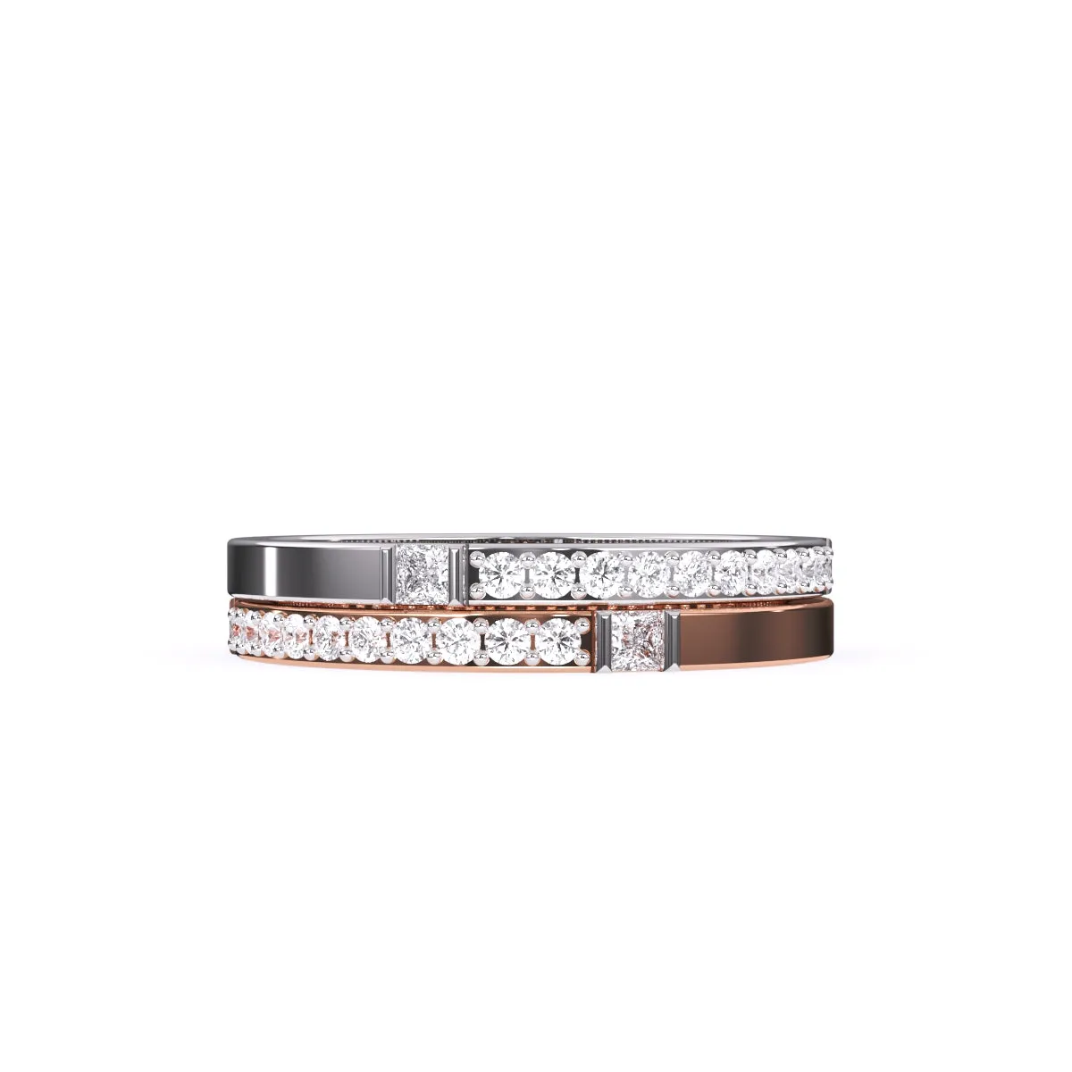 Trendy Two Tone Round Lab Grown Diamond Band