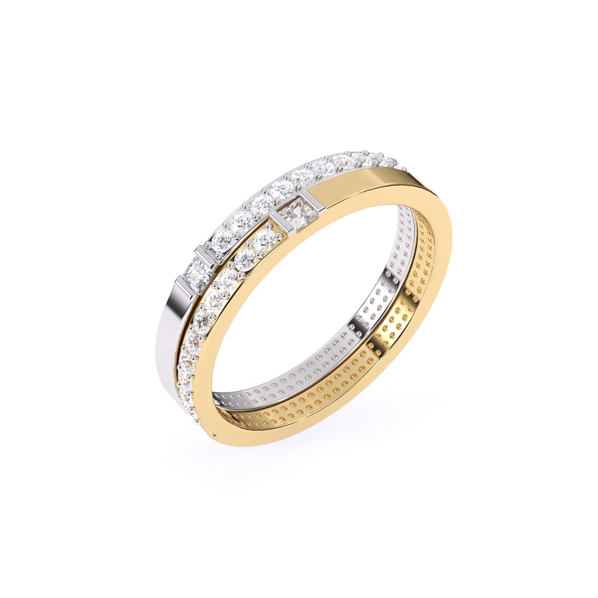Trendy Two Tone Round Lab Grown Diamond Band