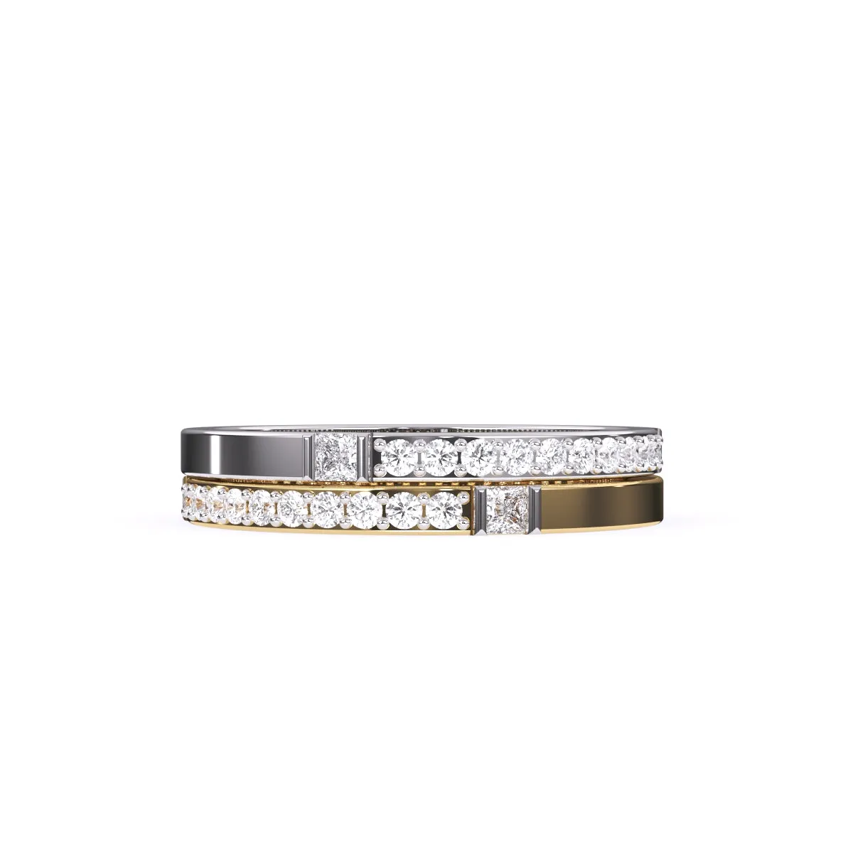 Trendy Two Tone Round Lab Grown Diamond Band