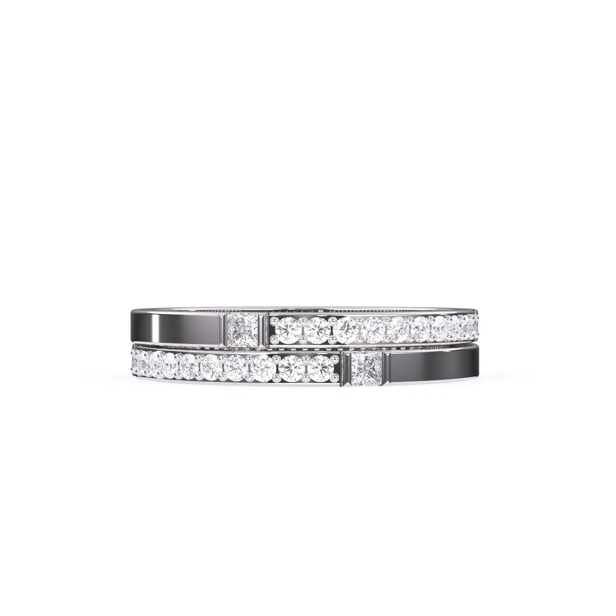 Trendy Two Tone Round Lab Grown Diamond Band