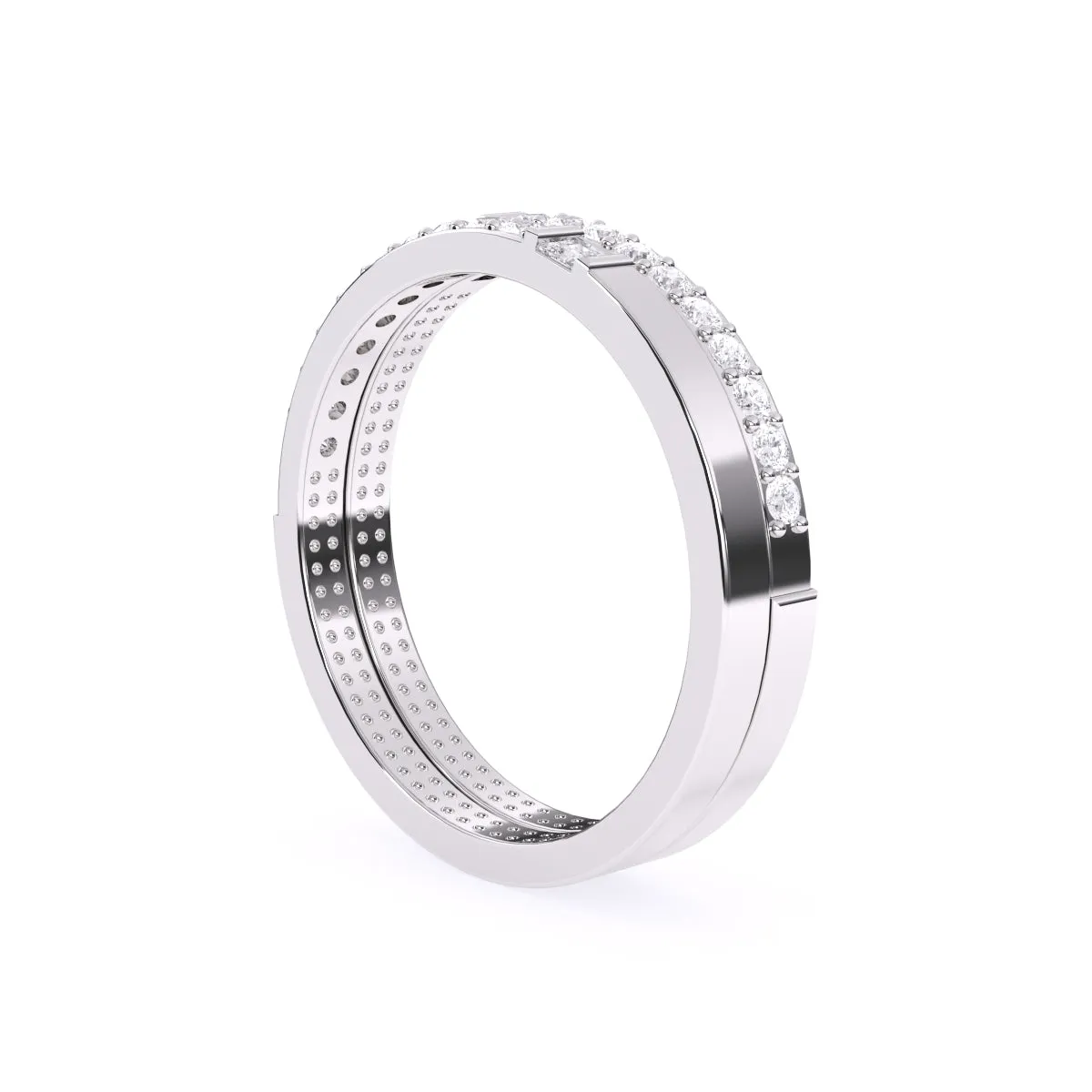 Trendy Two Tone Round Lab Grown Diamond Band
