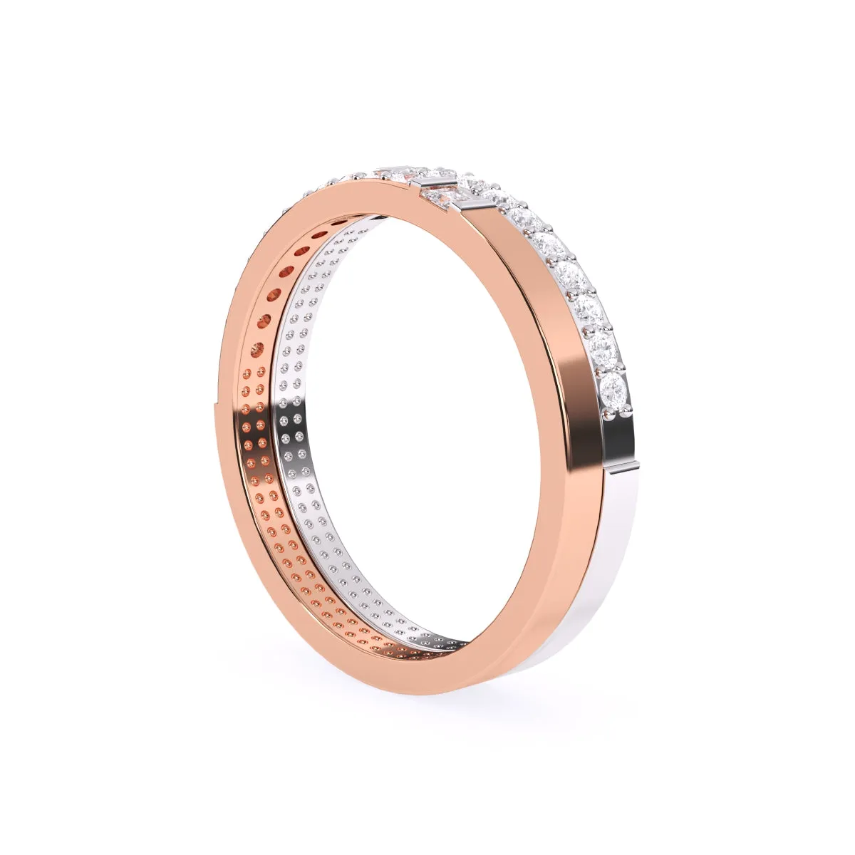 Trendy Two Tone Round Lab Grown Diamond Band