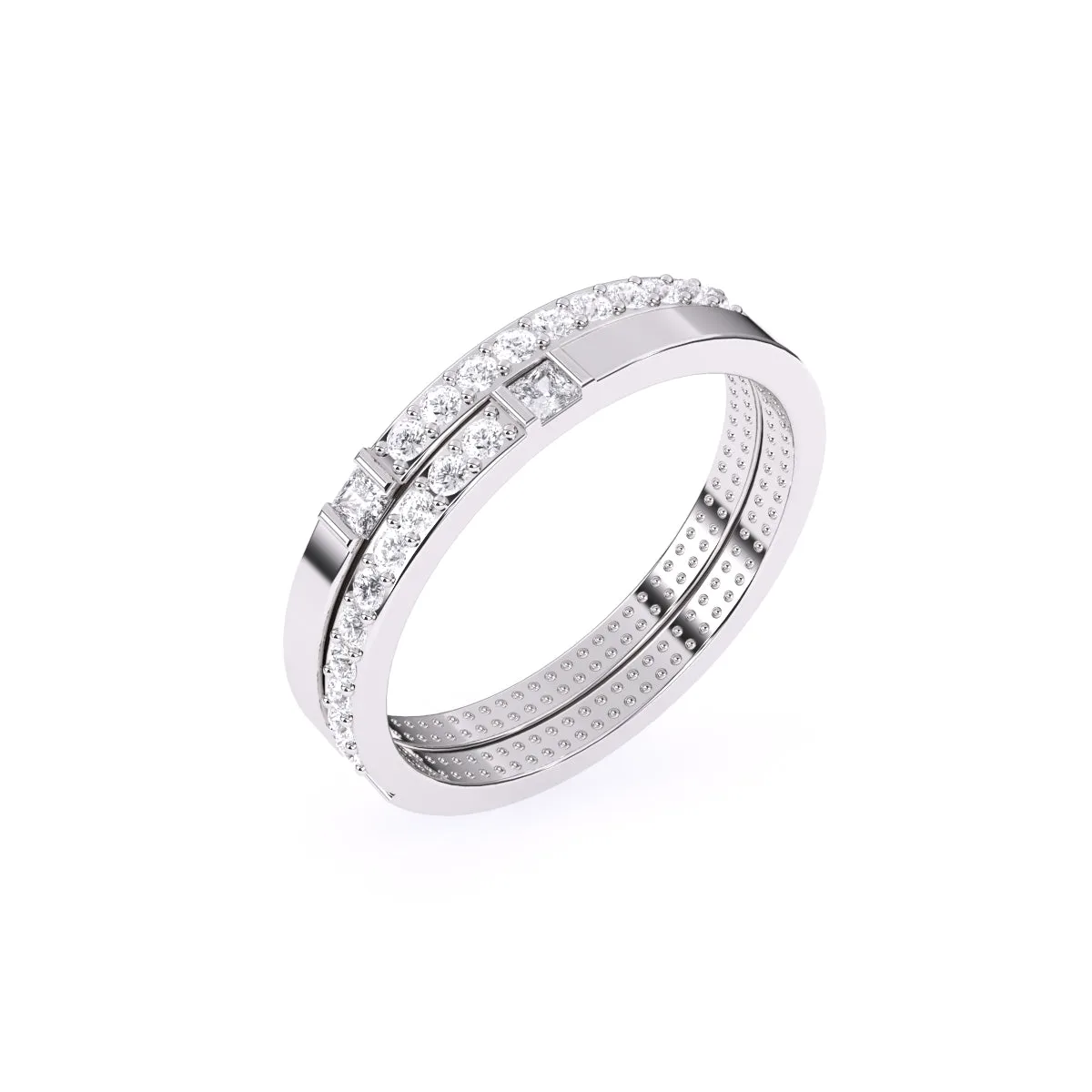 Trendy Two Tone Round Lab Grown Diamond Band