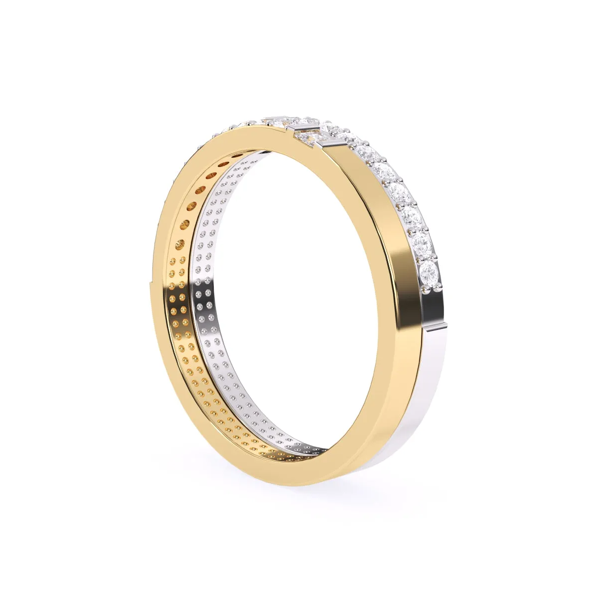 Trendy Two Tone Round Lab Grown Diamond Band