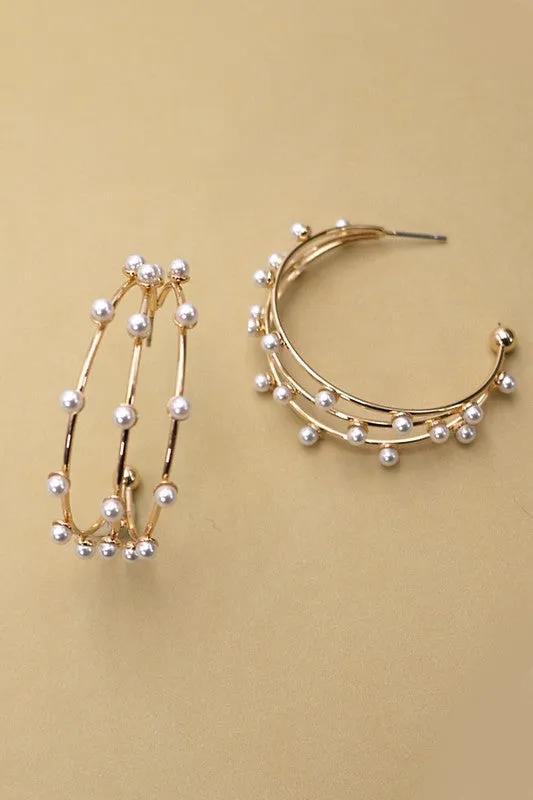 Triple Deal Three Row Pearl Hoops