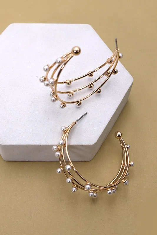 Triple Deal Three Row Pearl Hoops