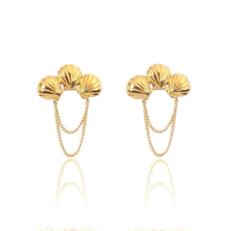 Triple Shell Earrings Gold