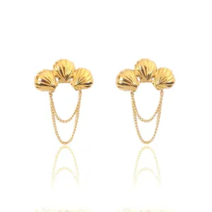 Triple Shell Earrings Gold
