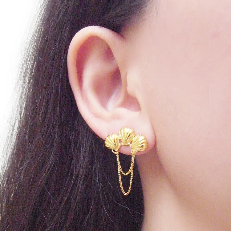 Triple Shell Earrings Gold