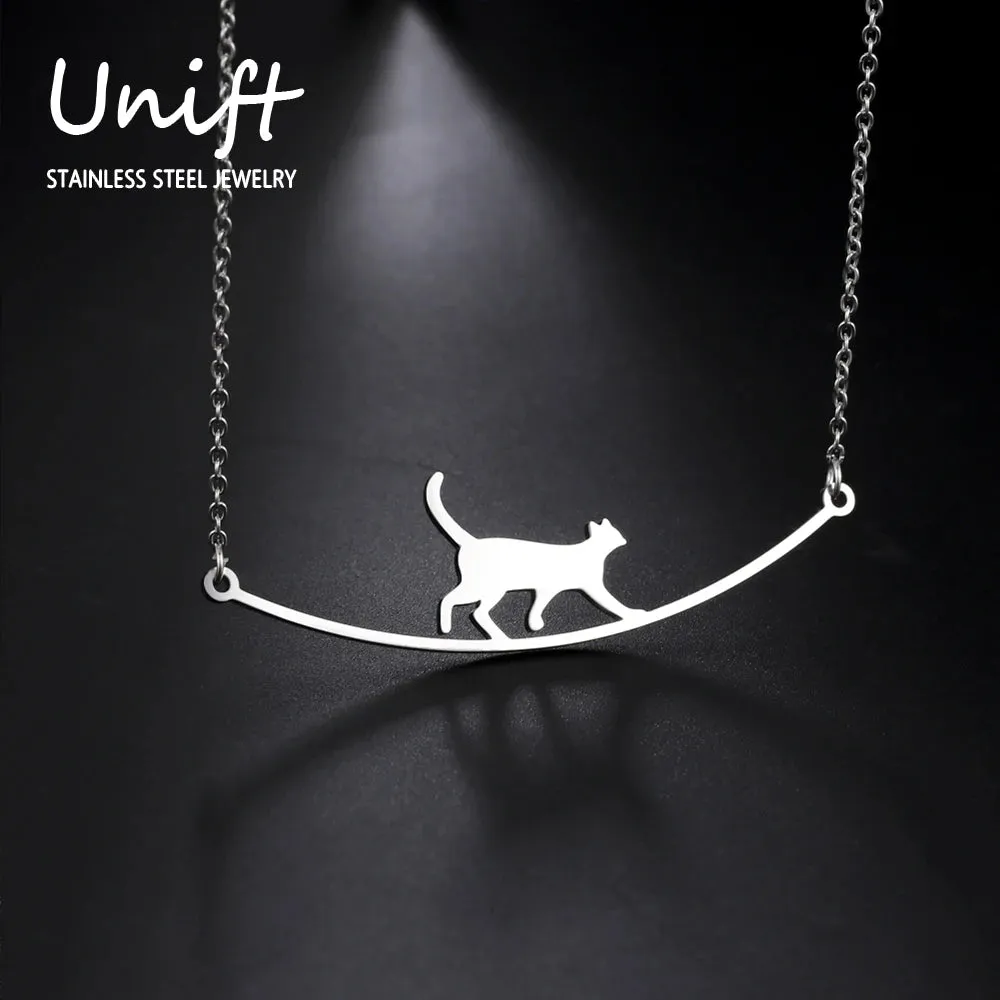 Unift Elegant Cat Necklace for Women Girls Stainless Steel Choker Trendy Animal Jewelry