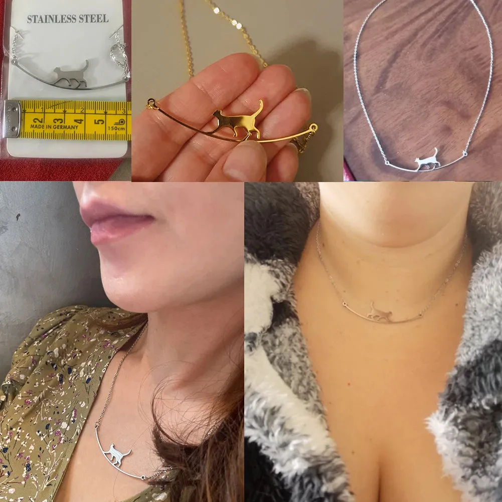 Unift Elegant Cat Necklace for Women Girls Stainless Steel Choker Trendy Animal Jewelry