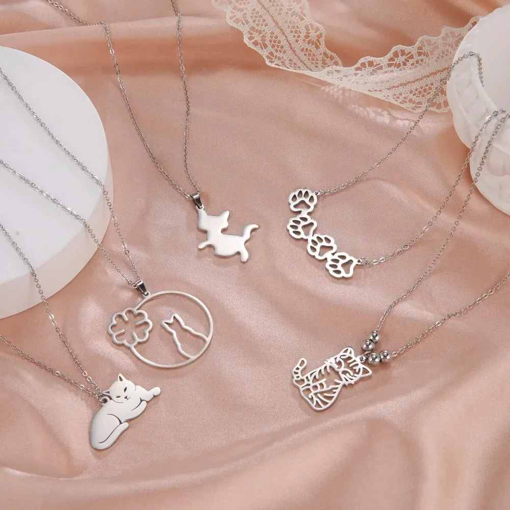 Unift Elegant Cat Necklace for Women Girls Stainless Steel Choker Trendy Animal Jewelry